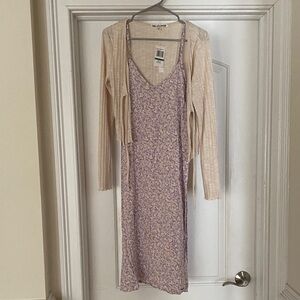 Wallflower Lavender Floral Slip Dress with Cream Cardigan